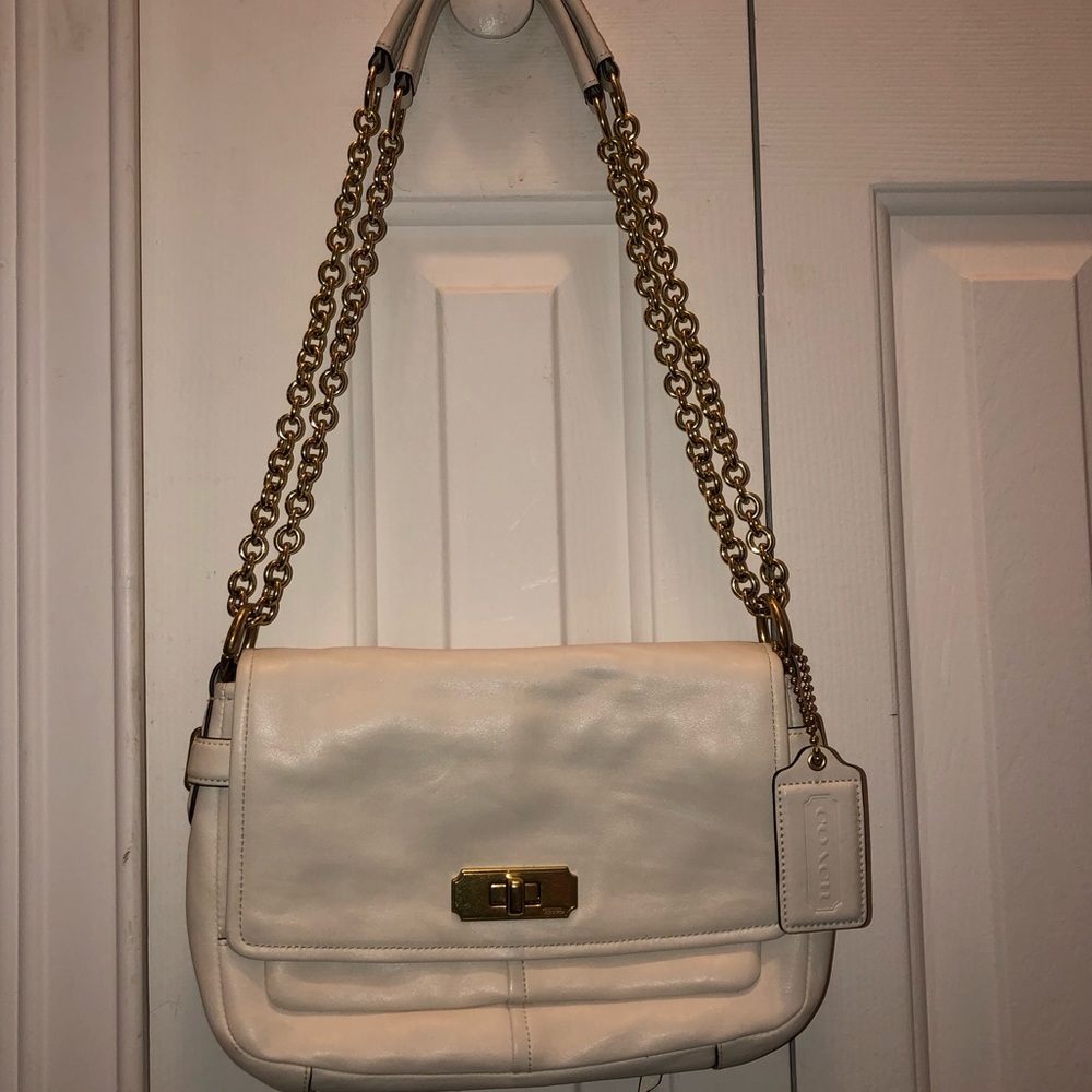 White Leather Coach Handbag
